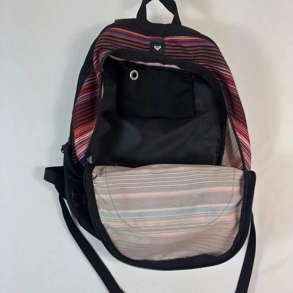 Y2K Roxy Womens Red Black Striped Backpack Multicolor School Travel Laptop Bag